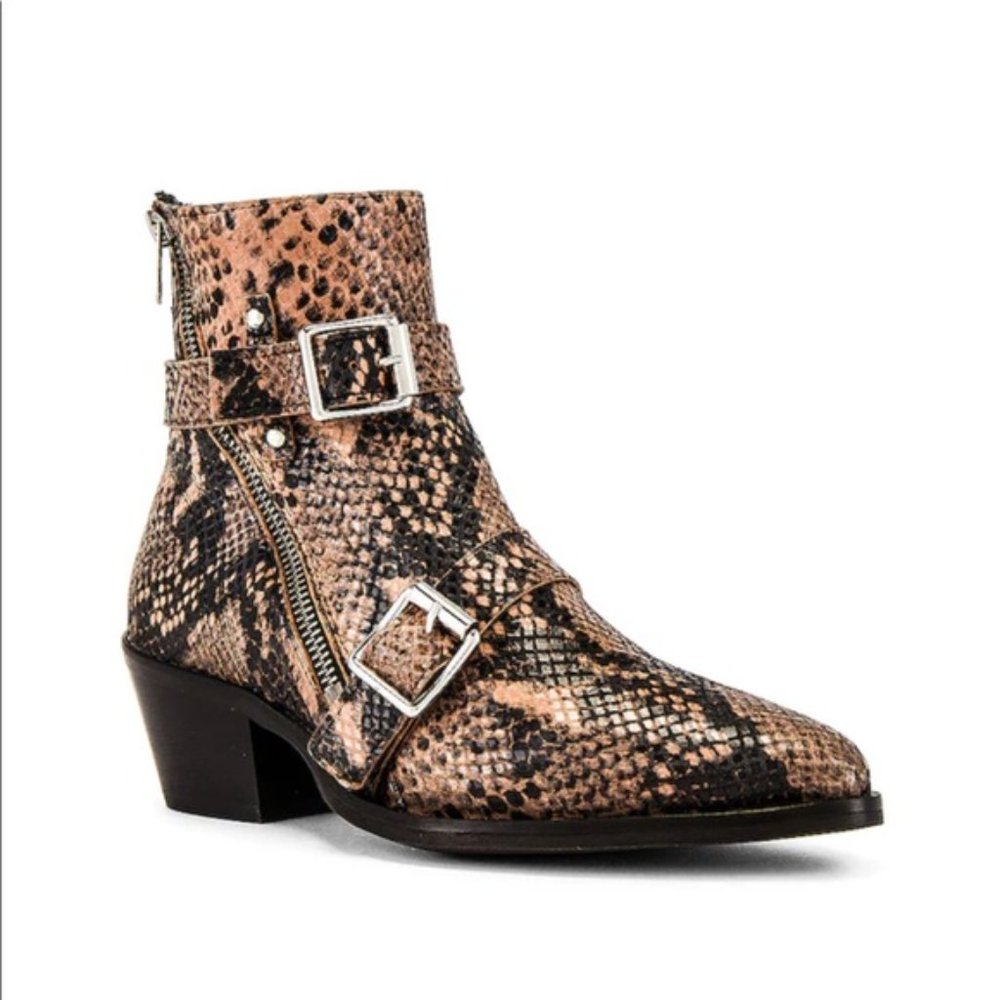 ALLSAINTS Lior Snakeskin Buckle Leather Bootie Boots Size EU 37 US 6 NEW in Box